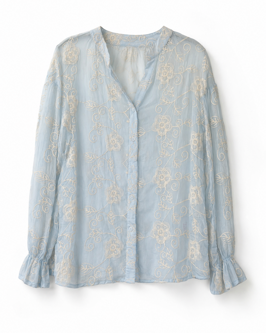 BLOUSE BLEU BRODÉ